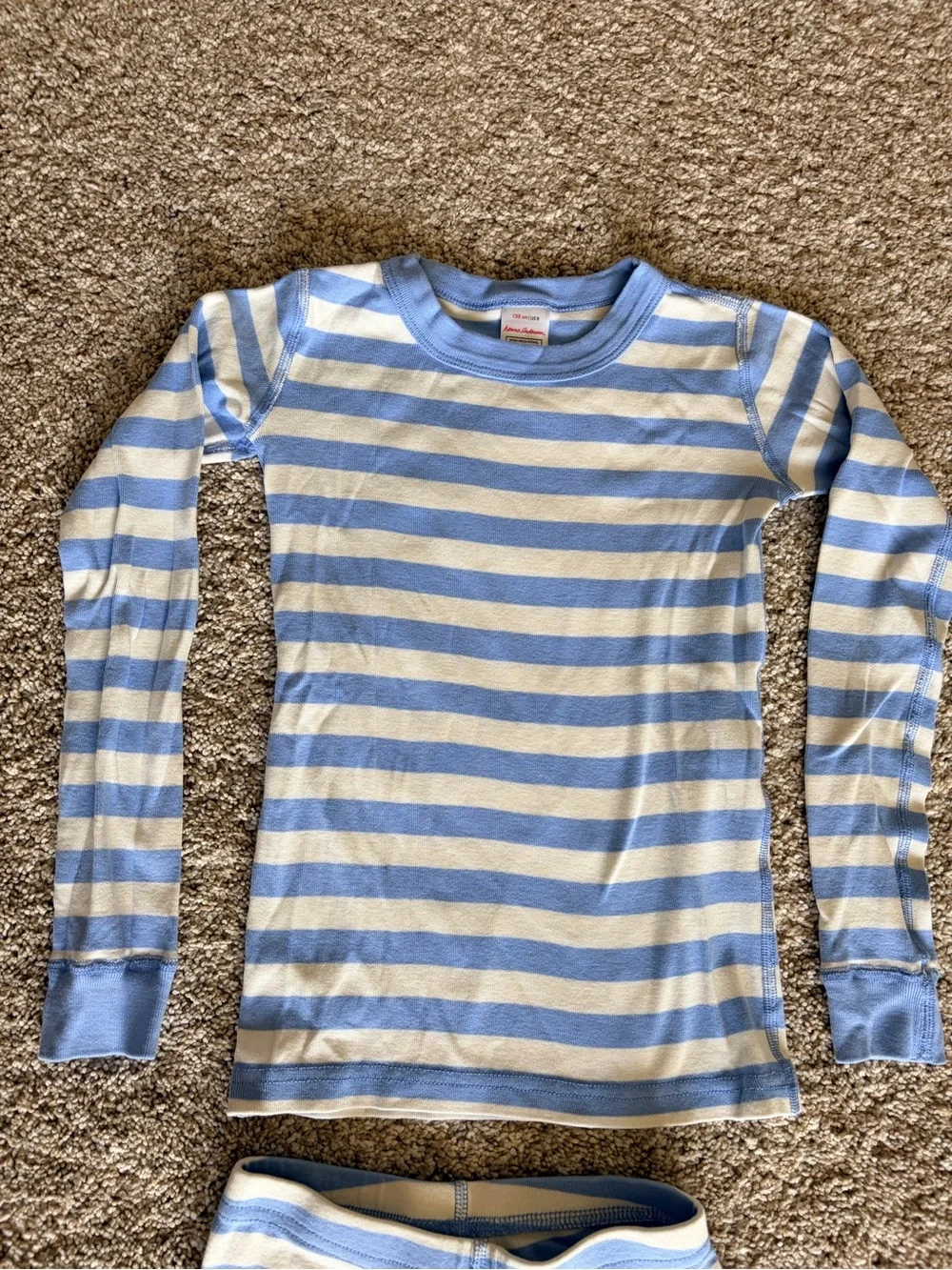 Hanna Andersson Blue and Cream Striped Kids Pajama Set